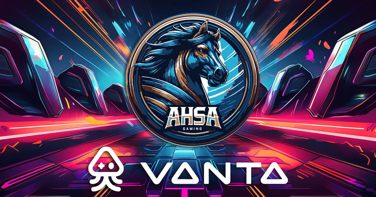 AHSa Mustangs Esport team logo and vanta logo on a graphic background